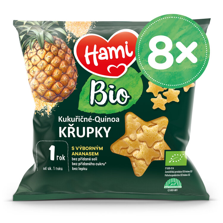 HAMI BIO Chrumky kukuričné-quinoa s výborným ananásom 8 x 20 g 12