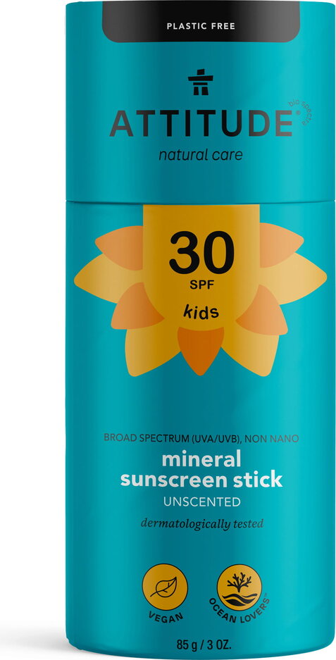 ATTITUDE Detská 100 percent minerálna ochranná tyčinka na celé telo (SPF 30) bez vône 85 g