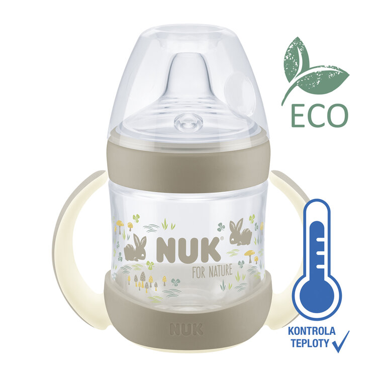 NUK Fľaša dojčenská For Nature na učenie s kontrolou teploty hnedá 150 ml