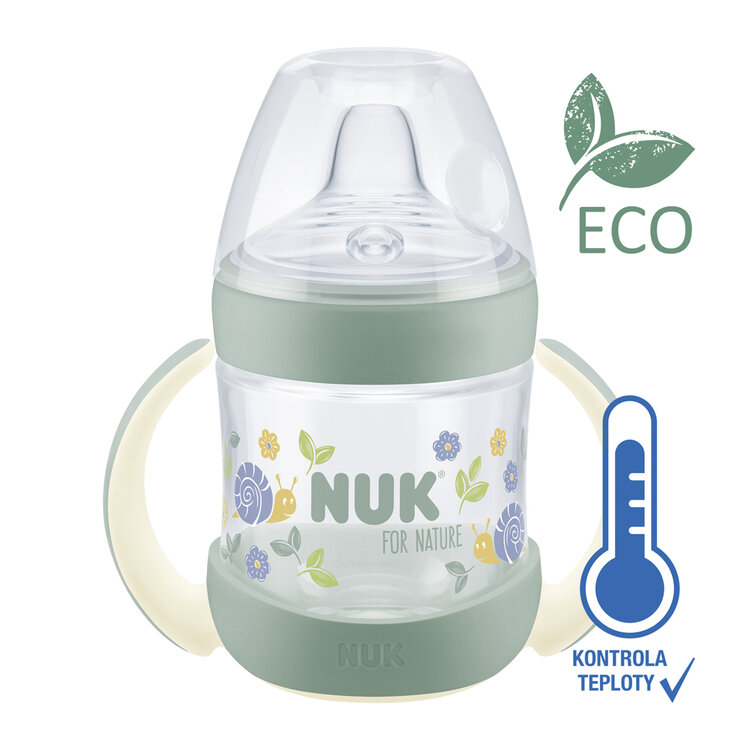 NUK Fľaša dojčenská For Nature na učenie s kontrolou teploty zelená 150 ml