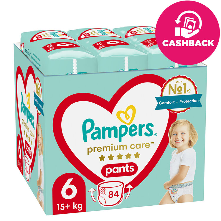 PAMPERS Premium Care plienkové nohavičky 6 (84 ks) 15 kg