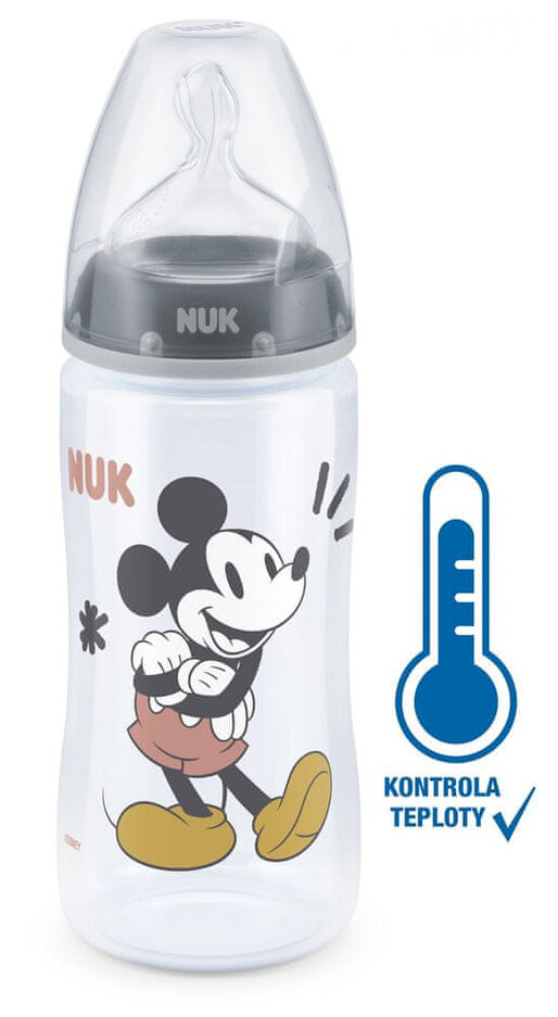 NUK FC fľaša Mickey s kontrolou teploty 300 ml - šedá