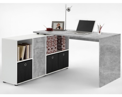 Písací stôl s regálom Lex  šedý betón biela 