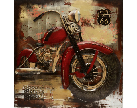 Kovový obraz na stenu Route US 66 motorka 80x80 cm  vintage 