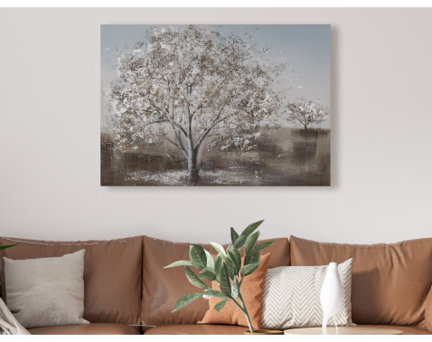 Ručne maľovaný obraz Zasnežený strom 100x70 cm  3D štruktúra 