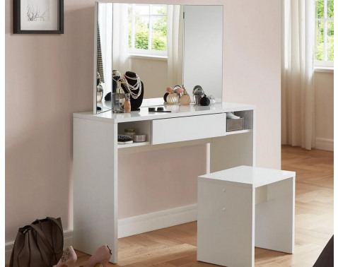 Kozmetický stolík so zrkadlom Jolien  biely 