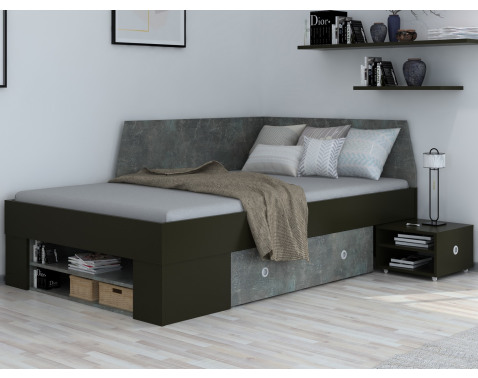 Úložná posteľ so zástenou Junior 120x200 cm  čierna tmavý betón 