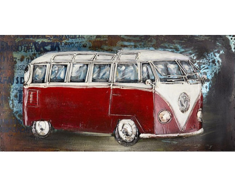 Kovový obraz na stenu Červený Volkswagen 80x40 cm  vintage 