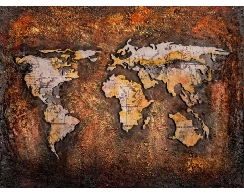 Kovový obraz na stenu Mapa sveta 80x60 cm  vintage 