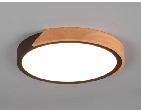 Stropné LED osvetlenie Jano 31 cm drevo čierny kov  okrúhle 
