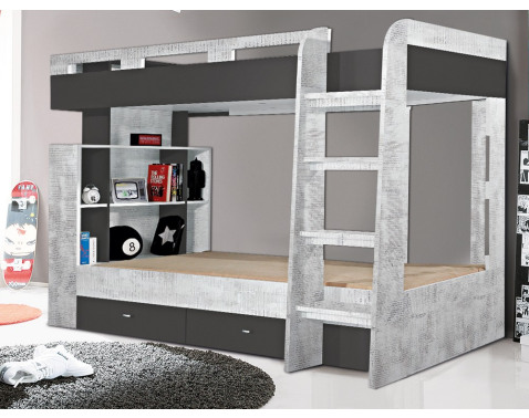 Dvojposchodová posteľ so zásuvkami Tablo 90x200 cm  šedá enigma 