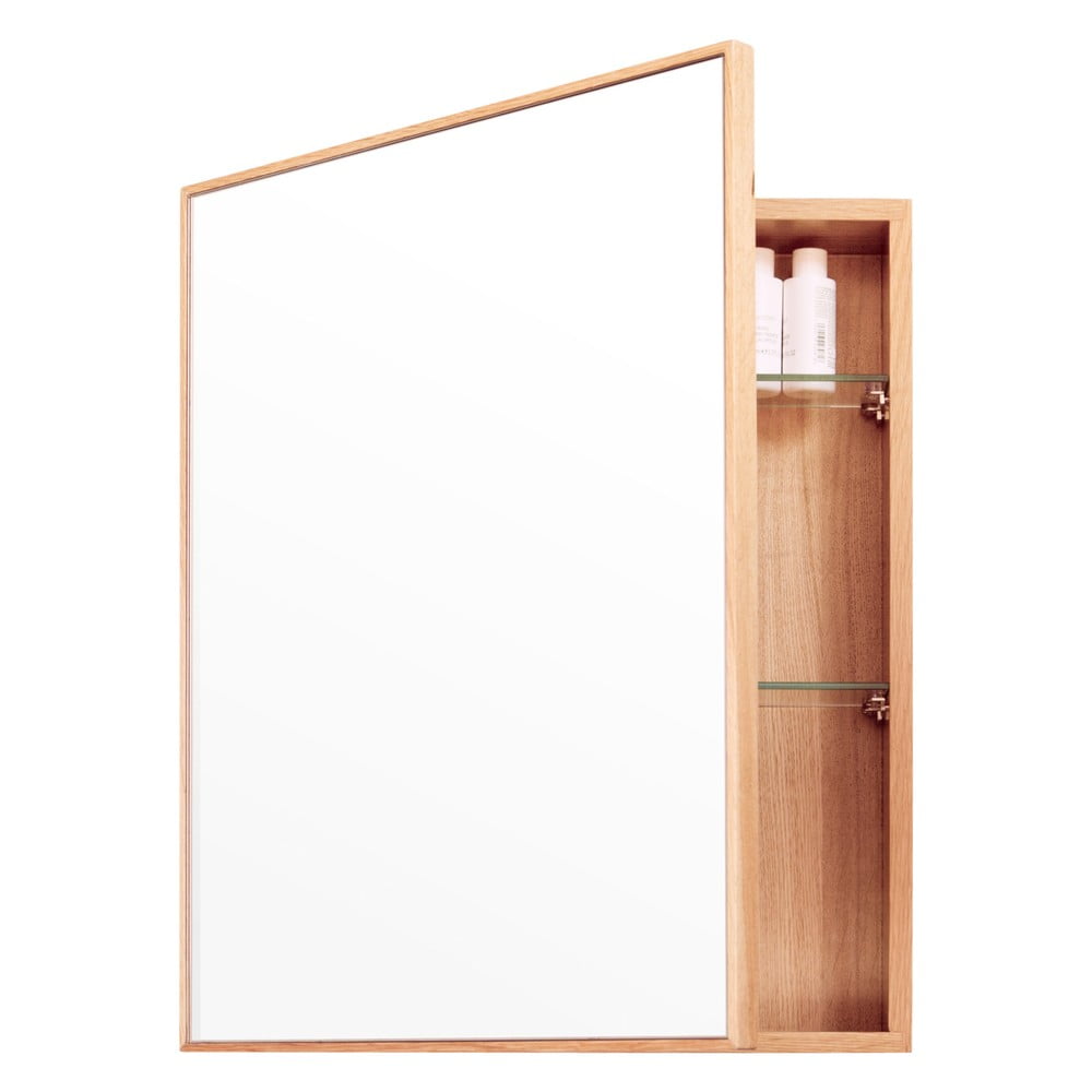 Nástenné zrkadlo s úložným priestorom z dubového dreva Mezza Wireworks 45 × 55 cm