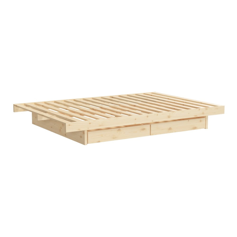 Dvojlôžková posteľ z borovicového dreva s úložným priestorom Karup Design Kanso 140 x 200 cm
