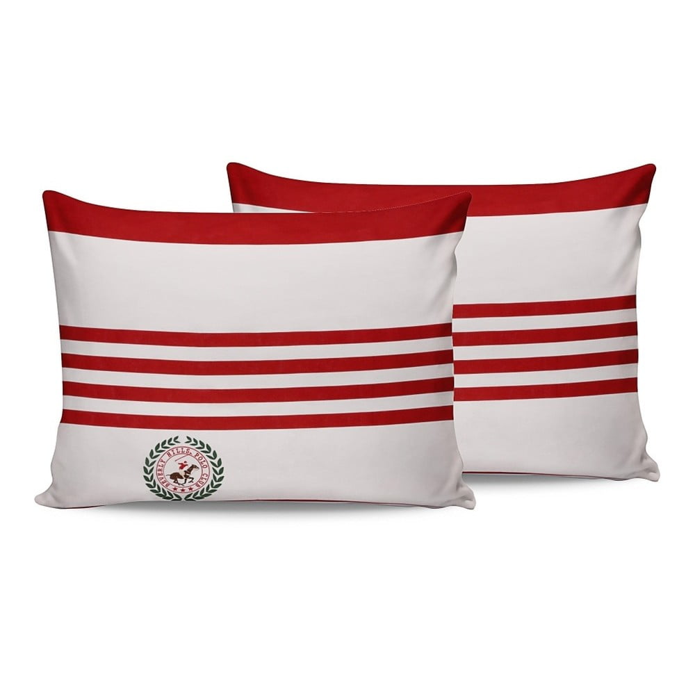 Sada 2 červeno-bielych bavlnených obliečok na vankúše Beverly Hills Polo Club Rojo 50 × 70 cm