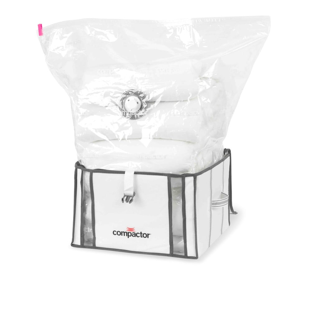 Súprava 2 bielych úložných boxov s vakuovým obalom Compactor Life 3D Vacuum Bag 40 x 25 cm