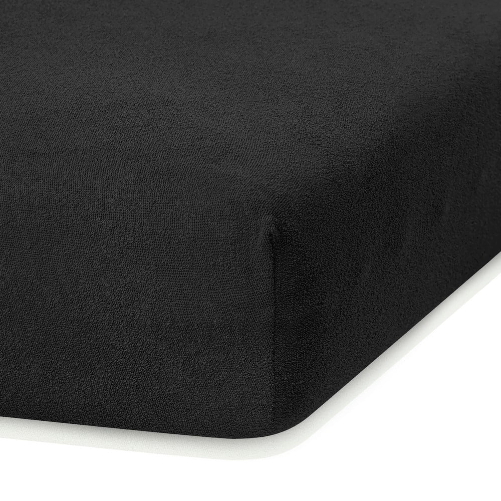 Čierna elastická plachta s vysokým podielom bavlny AmeliaHome Ruby 200 x 160-180 cm