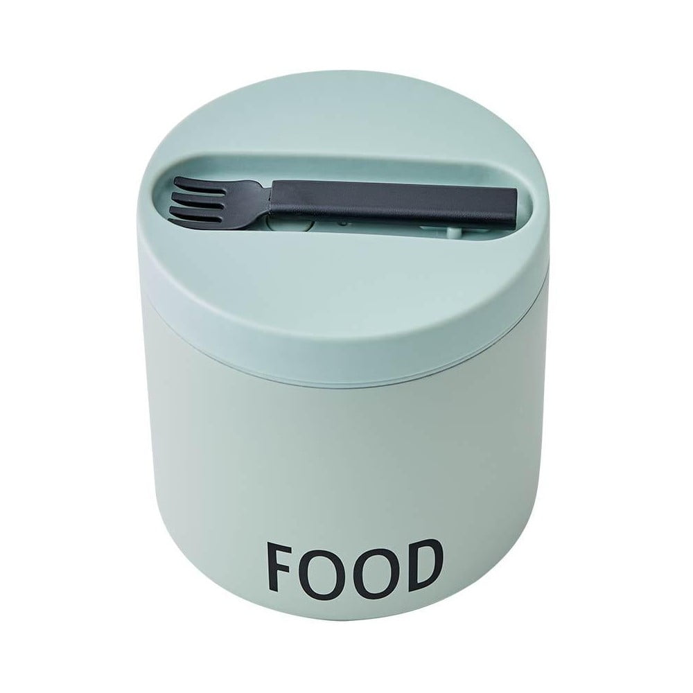 Zelený desiatový termobox s lyžicou Design Letters Food výška 114 cm