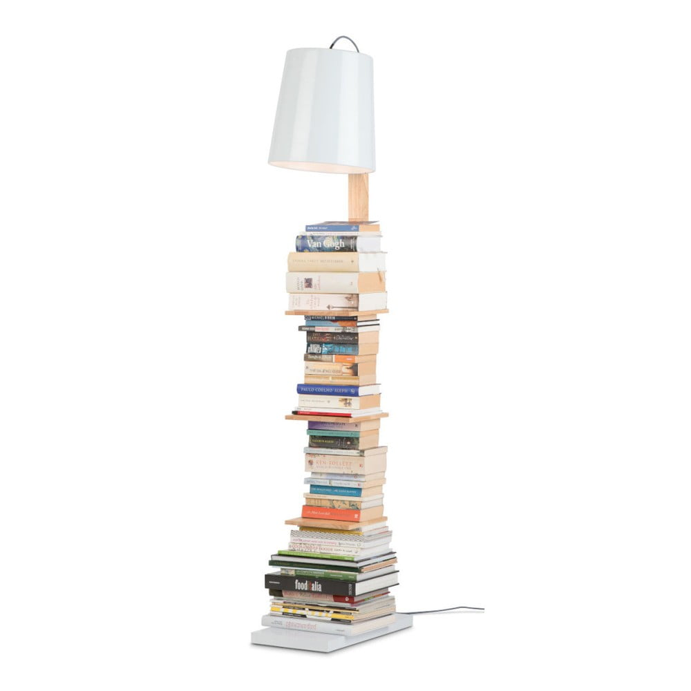 Voľne stojacia lampa s bielym tienidlom a policami Citylights Cambridge výška 168 cm
