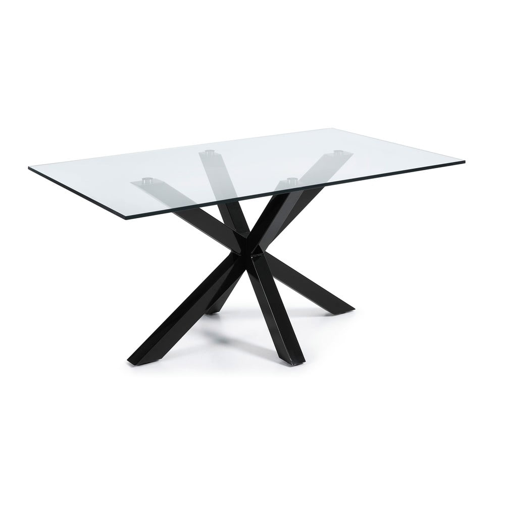 Jedálenský stôl so sklenenou doskou Kave Home s čiernym podnožím 160 x 90 cm
