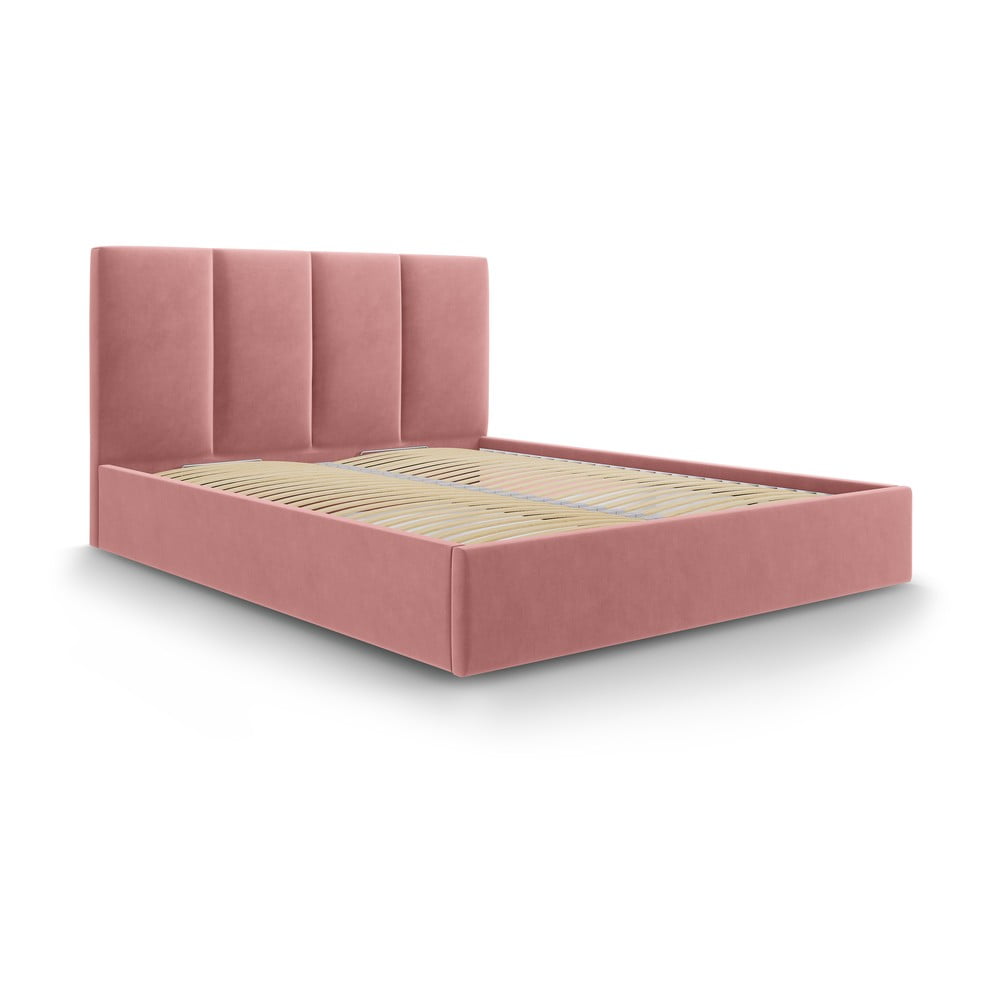 Ružová zamatová dvojlôžková posteľ Mazzini Beds Juniper 180 x 200 cm