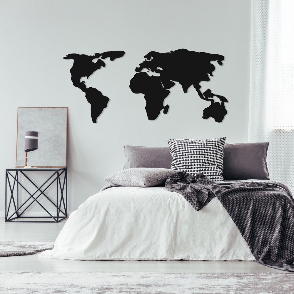 Čierna kovová nástenná dekorácia World Map Two 121 × 56 cm