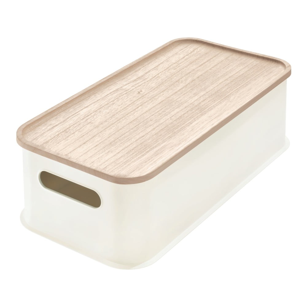 Biely úložný box s vekom z dreva paulownia iDesign Eco Handled 213 x 43 cm