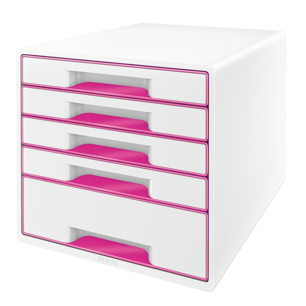 Bielo-ružový zásuvkový box Leitz WOW CUBE 5 zásuviek