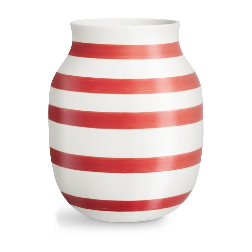 Bielo-červená pruhovaná keramická váza Kähler Design Omaggio výška 205 cm