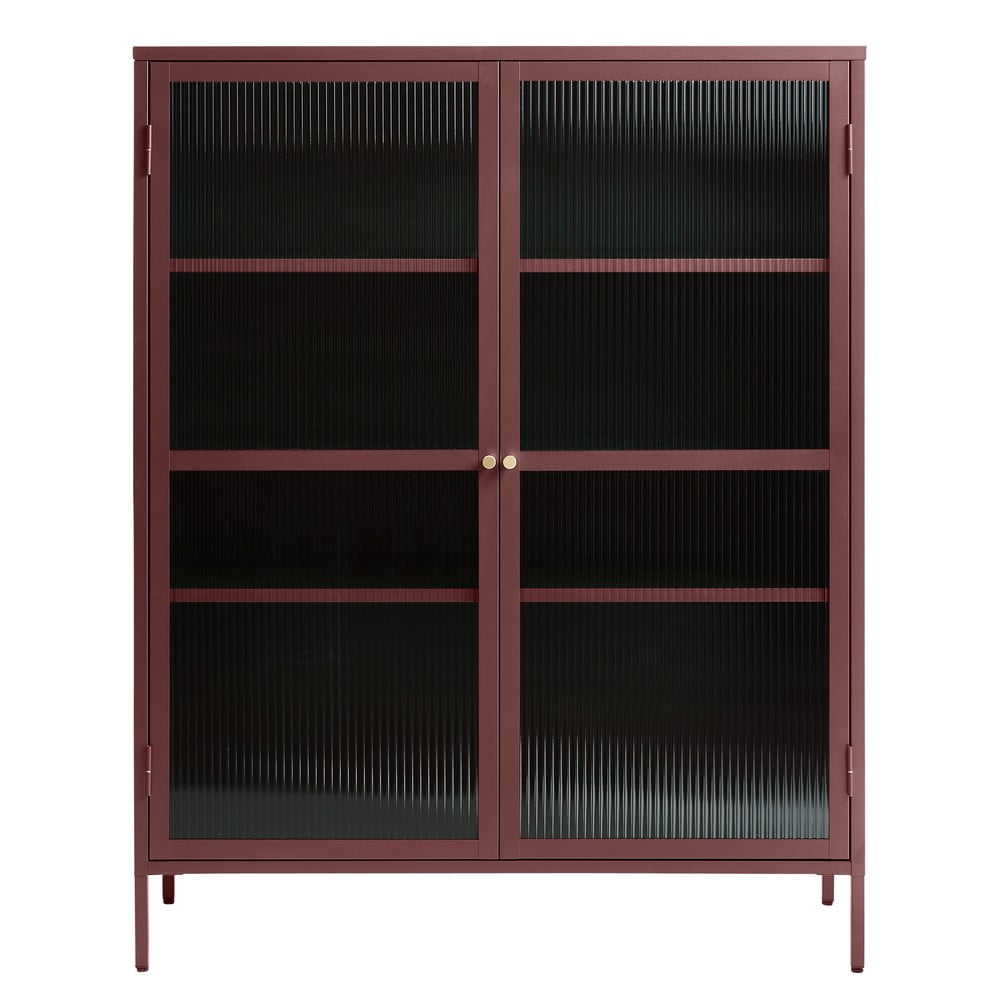 Červená kovová vitrína Unique Furniture Bronco výška 140 cm