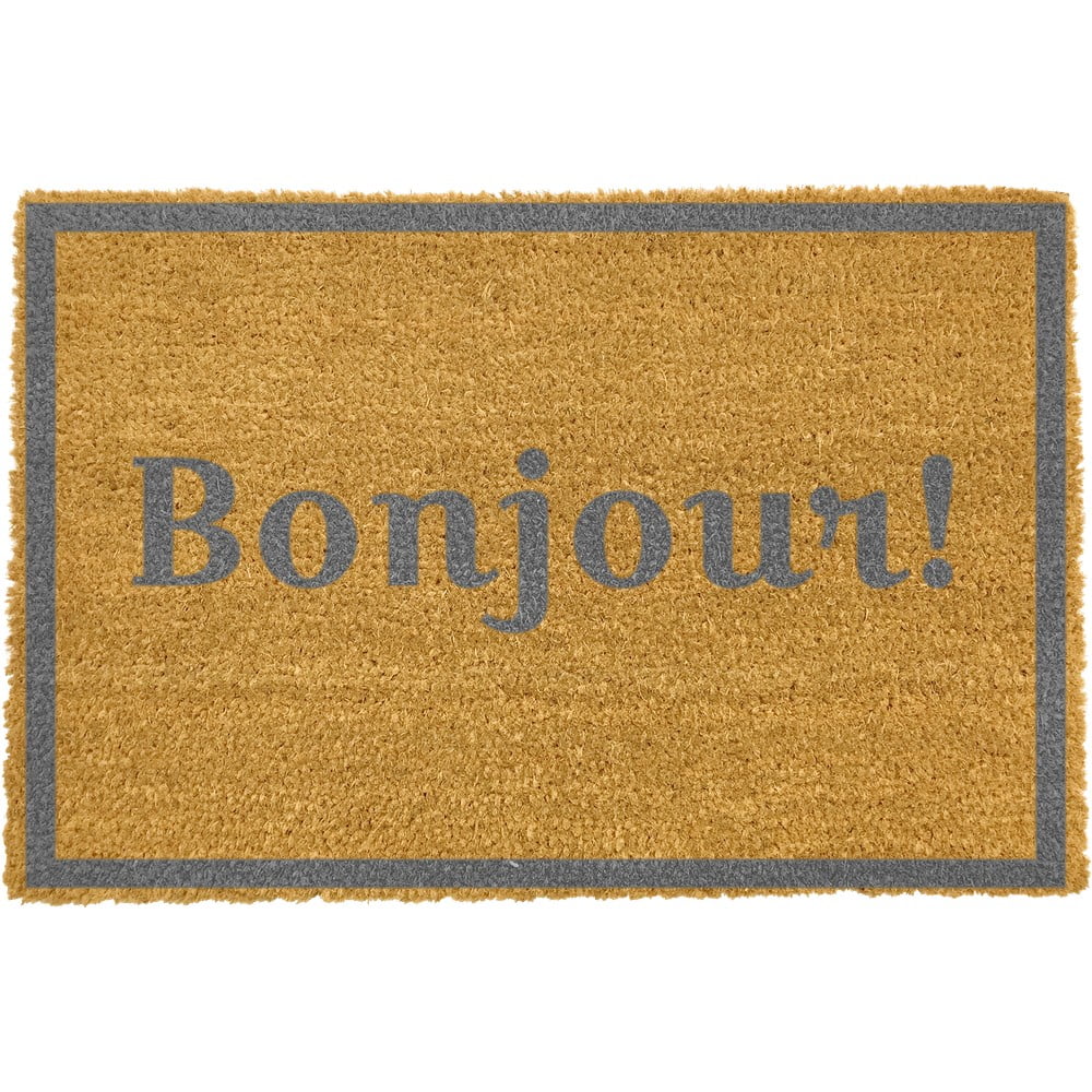 Rohožka z prírodného kokosového vlákna Artsy Doormats Bonjour Grey 40 x 60 cm