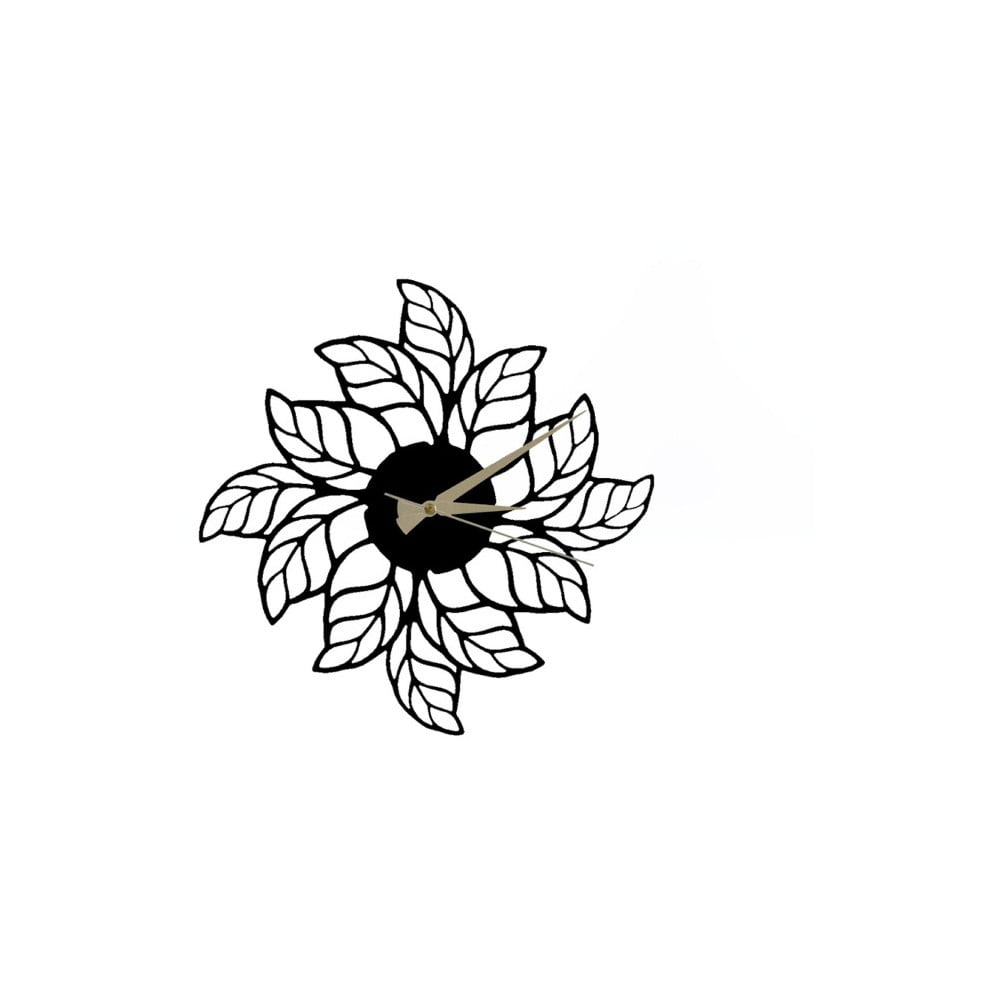 Čierne nástenné hodiny Glozis Leaves Clock ⌀ 48 cm
