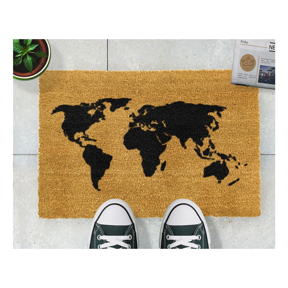 Rohožka z prírodného kokosového vlákna Artsy Doormats World Map 40 x 60 cm