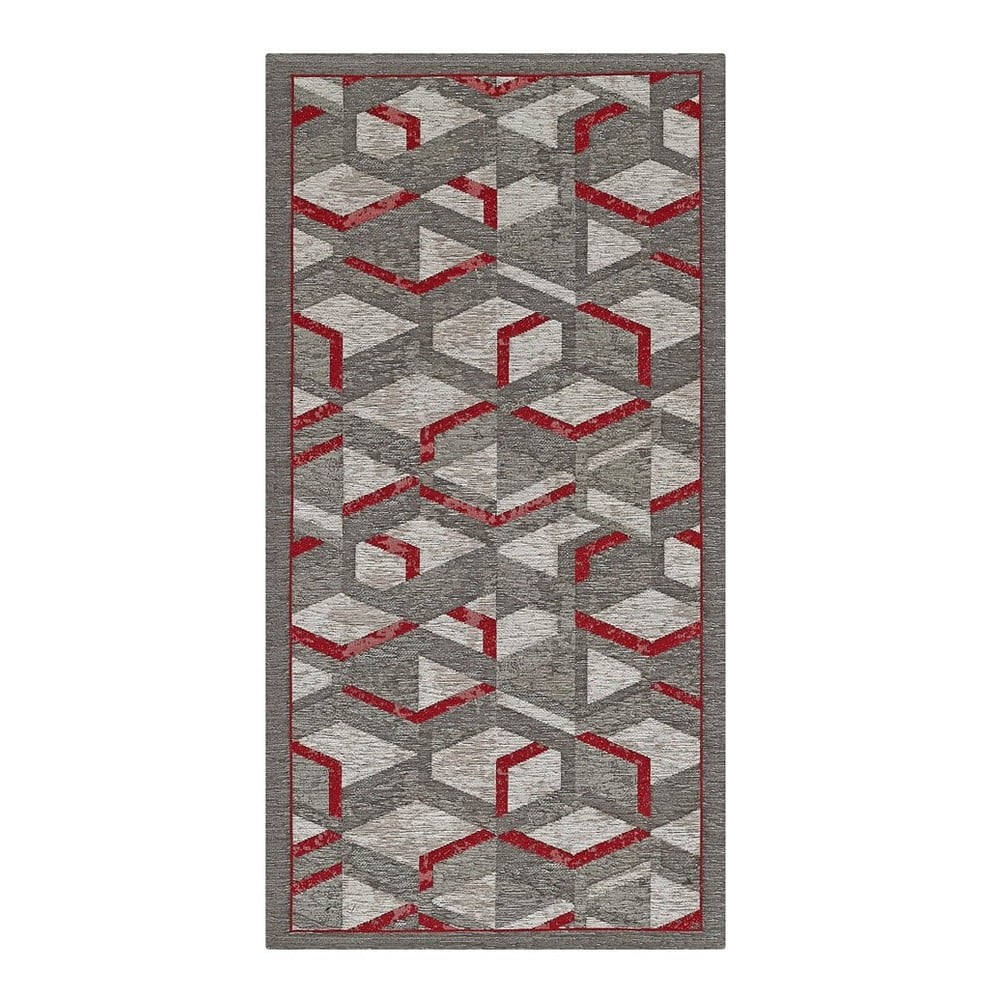 Sivo-červený behúň Floorita Hypnotik 55 x 280 cm