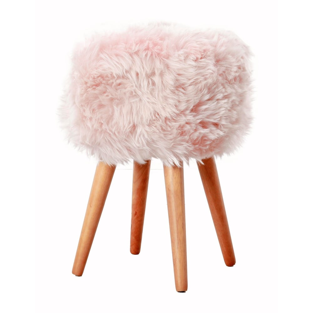 Stolička s ružovým sedadlom z ovčej kožušiny Native Natural ⌀ 30 cm