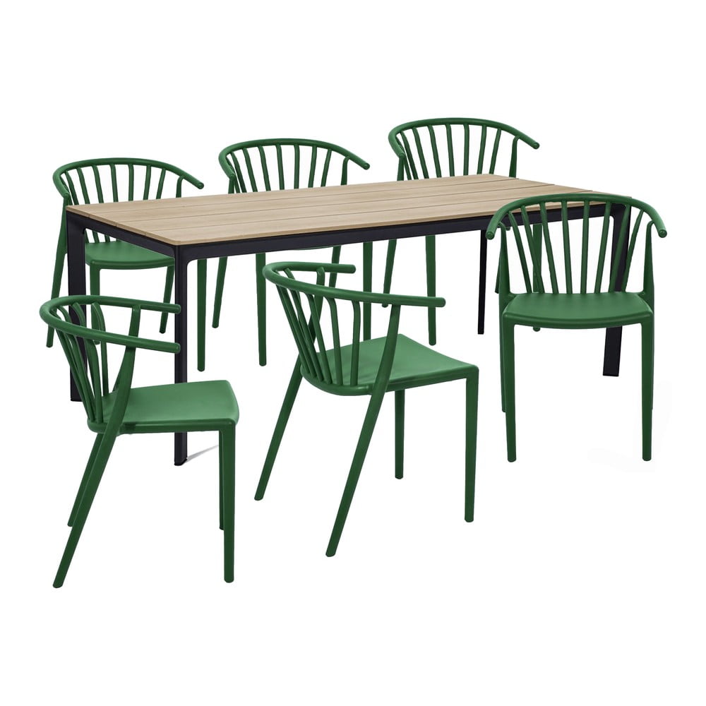 Záhradná jedálenská súprava pre 6 osôb so zelenou stoličkou Capri a stolom Thor 210 x 90 cm