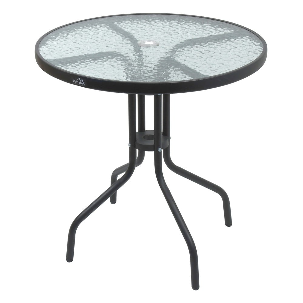 Čierny záhradný stolík so sklenenou doskou Cattara Terst ø 70 cm
