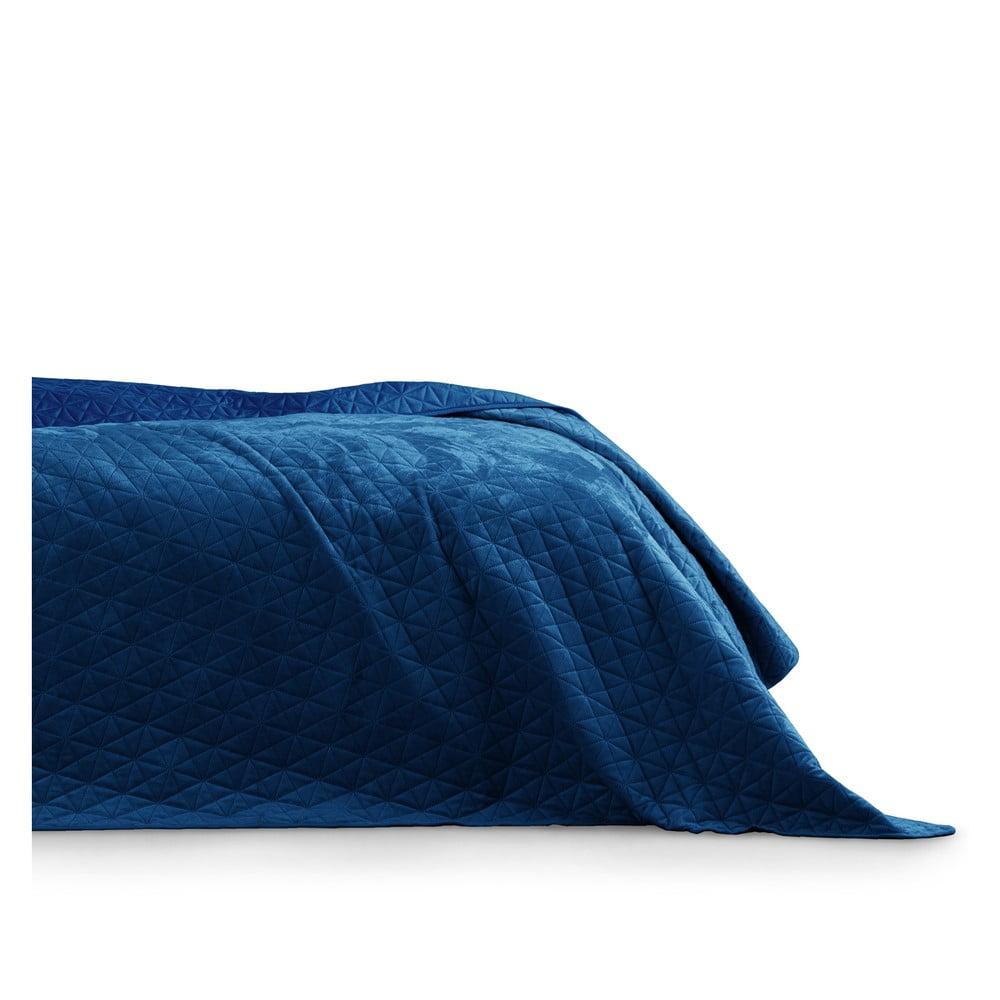 Modrý pléd cez posteľ AmeliaHome Laila Royal 260 x 240 cm