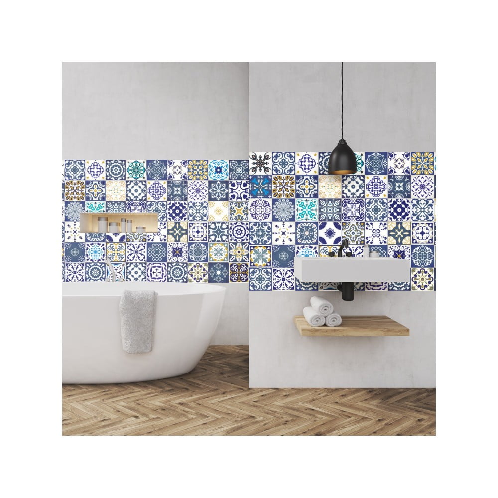 Sada 60 nástenných samolepiek Ambiance Azulejos Cyprus 10 × 10 cm