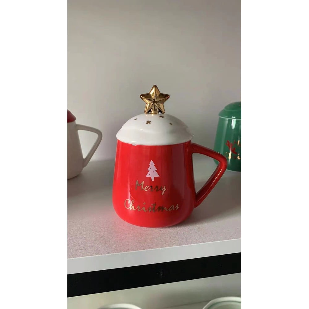 Červeno-biely porcelánový vianočný hrnček Villa dEste Merry Christmas 370 ml