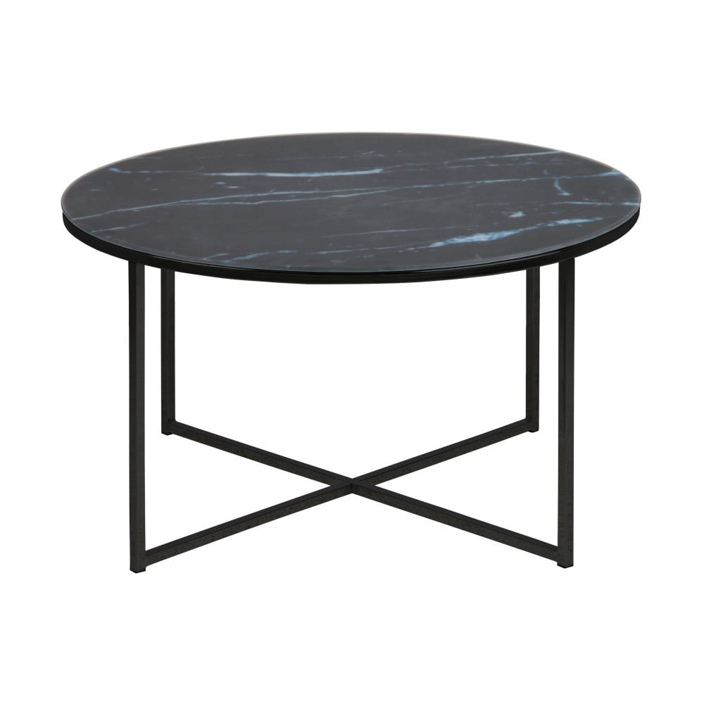 Čierny konferenčný stolík s doskou v mramorovom dekore Actona Alisma ⌀ 80 cm