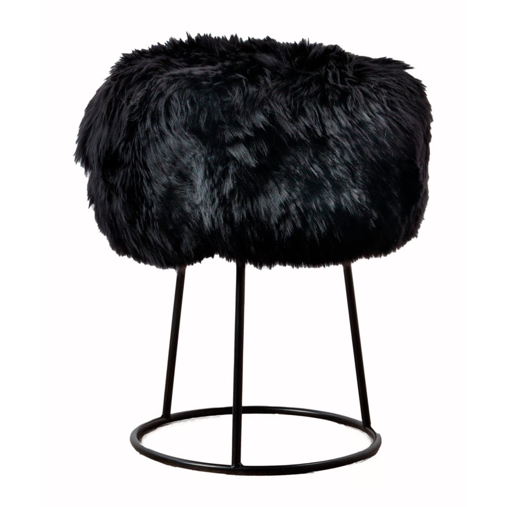 Stolička s čiernym sedadlom z ovčej kožušiny Native Natural ⌀ 36 cm