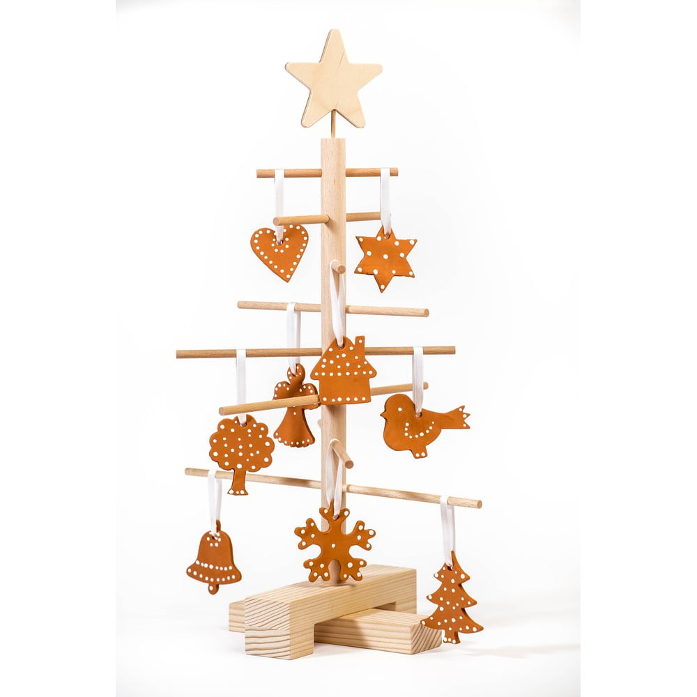 Súprava dreveného vianočného stromčeka a 14 terakotových ozdôb Nature Home výška 45 cm