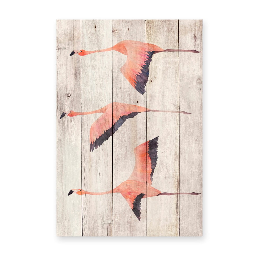 Nástenná dekorácia z borovicového dreva Madre Selva Flying Flamingo 60 × 40 cm
