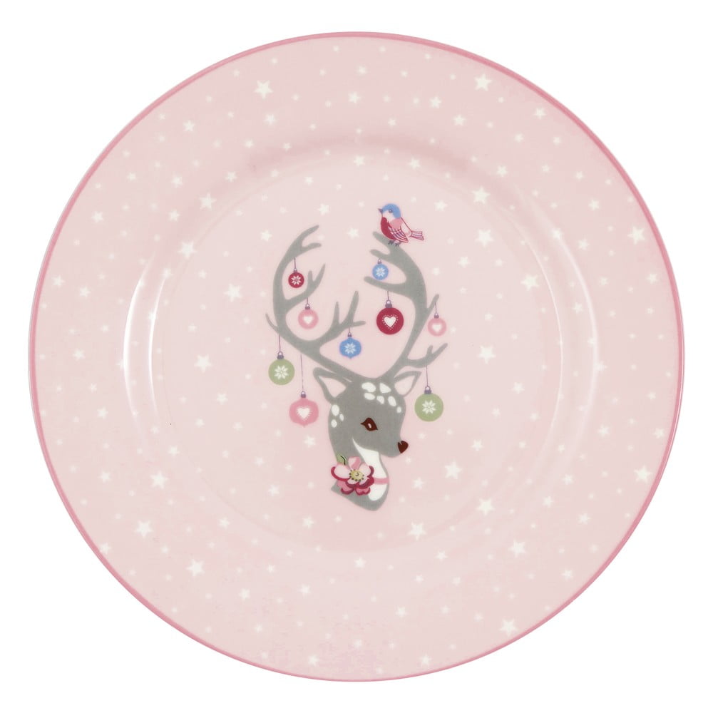Ružový detský kameninový tanier Green Gate Dina ø 20 cm
