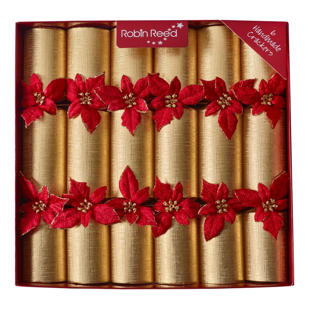 Súprava 6 vianočných crackerov Robin Reed Glitter Poinsettia