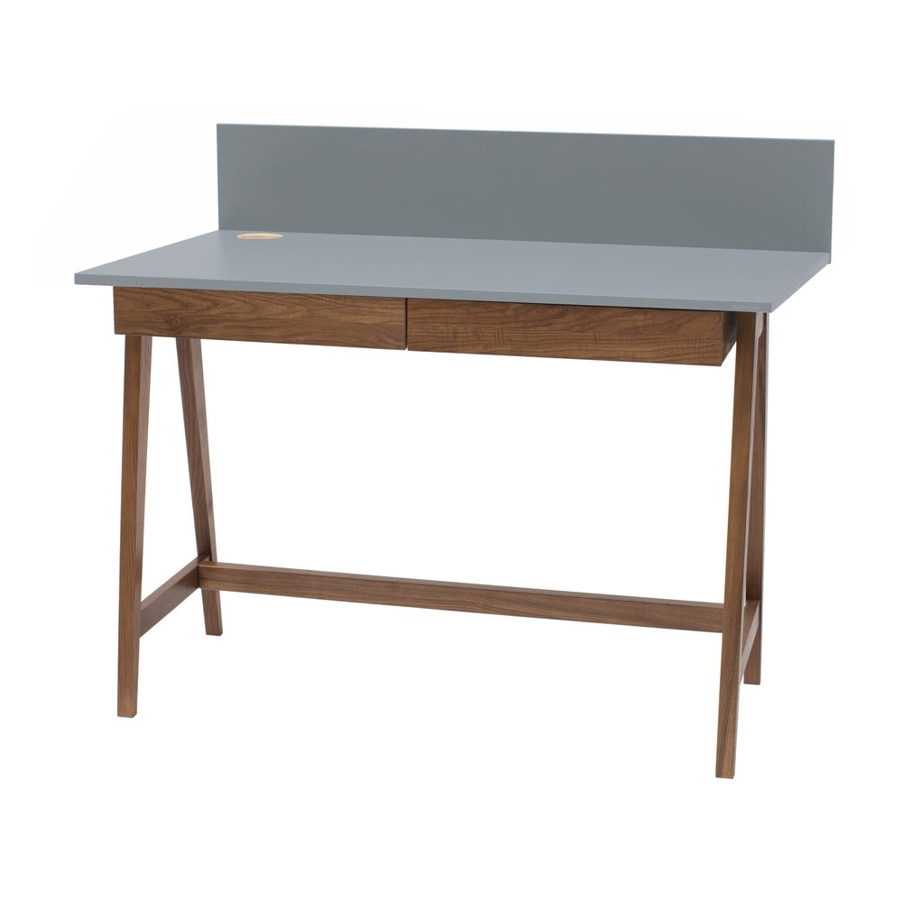 Sivý písací stôl s podnožím z jaseňového dreva Ragaba Luka Oak dĺžka 110 cm