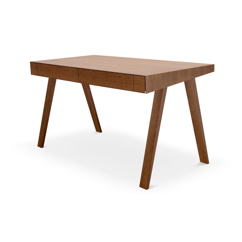 Hnedý písací stôl s nohami z jaseňového dreva EMKO 49 140 x 70 cm