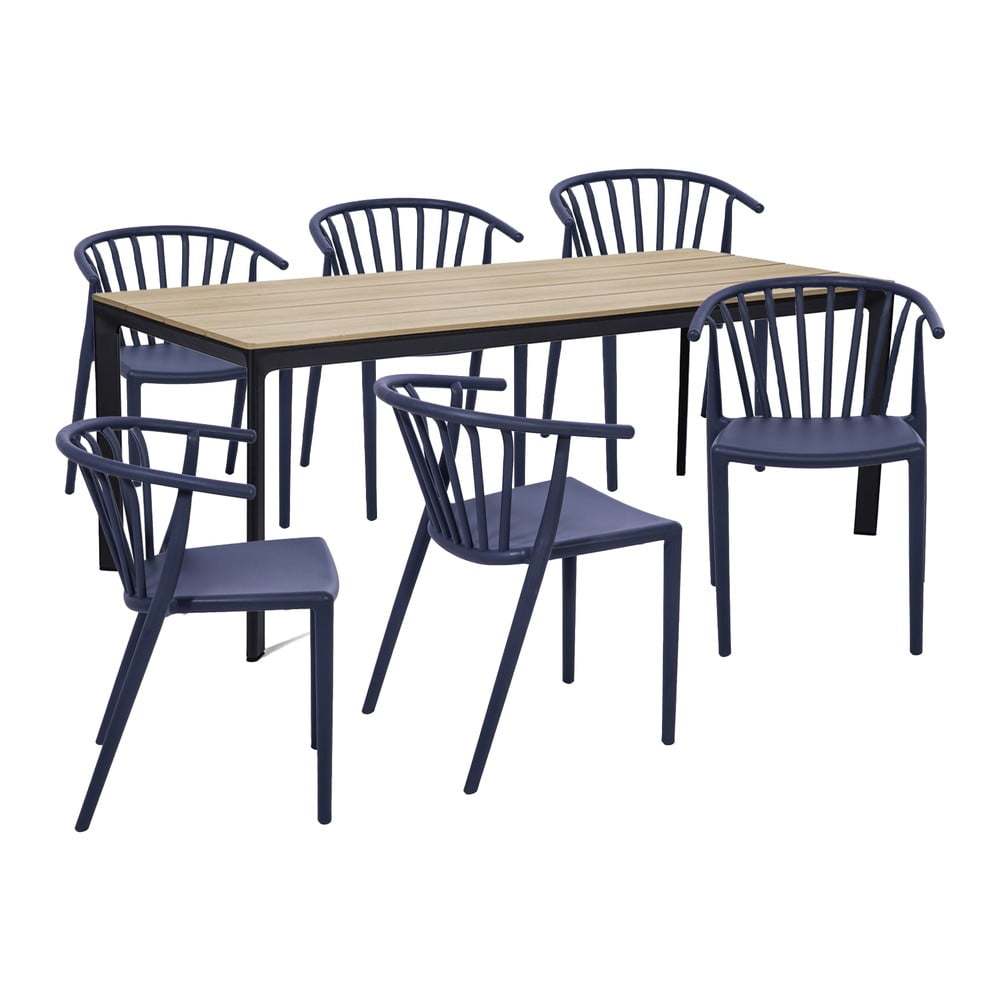 Záhradná jedálenská súprava pre 6 osôb s modrou stoličkou Capri a stolom Thor 210 x 90 cm