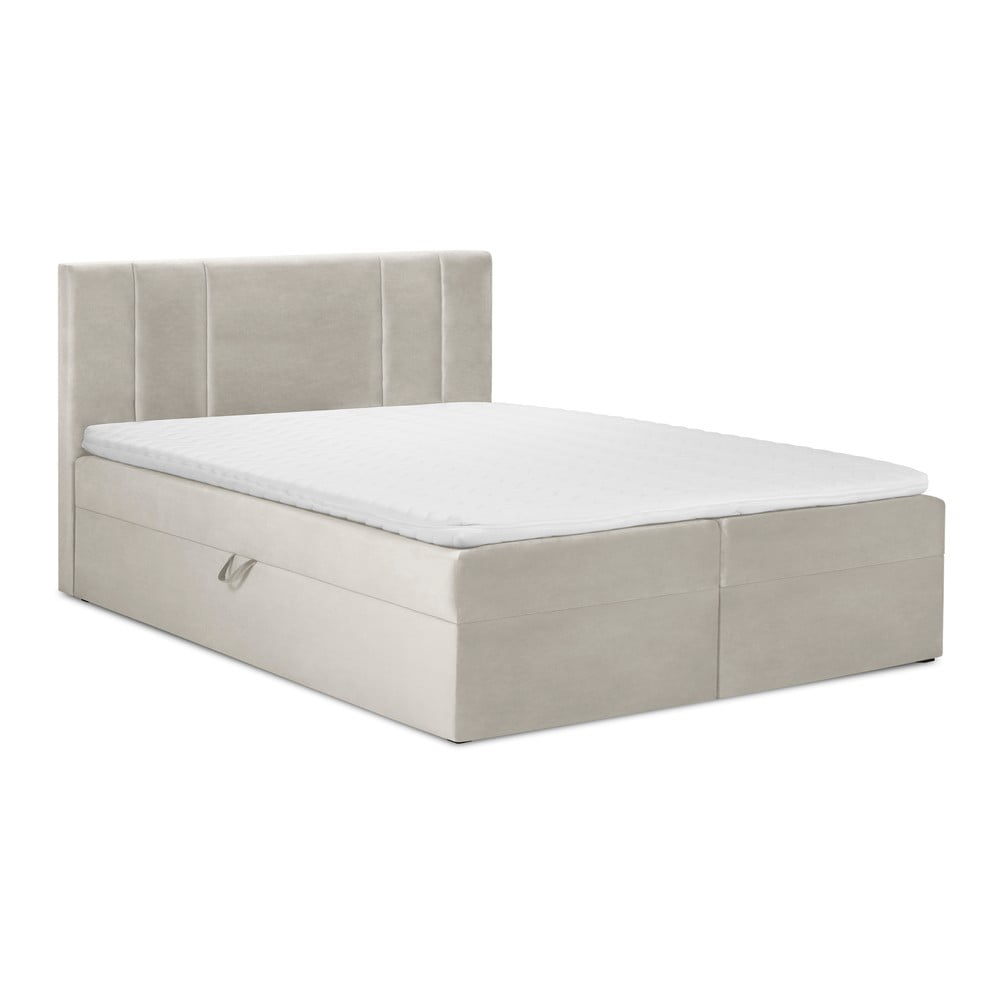 Béžová zamatová dvojlôžková posteľ Mazzini Beds Afra 200 x 200 cm