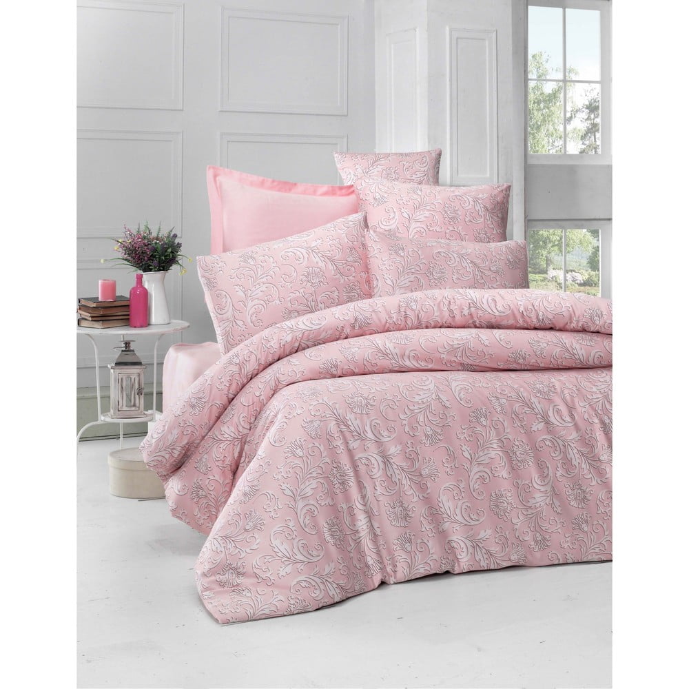 Ružové obliečky na dvojlôžko z bavlneného saténu Victoria Verano 200 x 220 cm